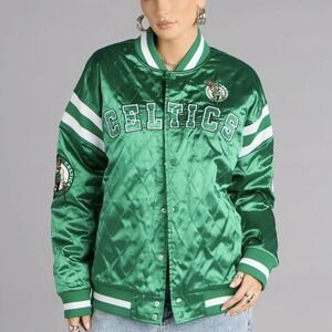 Boston Celtics NBA Ultra Game Green‎ Satin Bomber Jacket Women's Medium NWT
